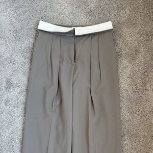 Babaton Gray Pleated Pants with White Waistband